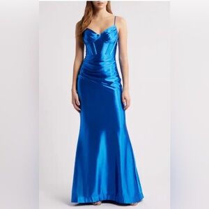 City studio Blue Satin Evening Gown